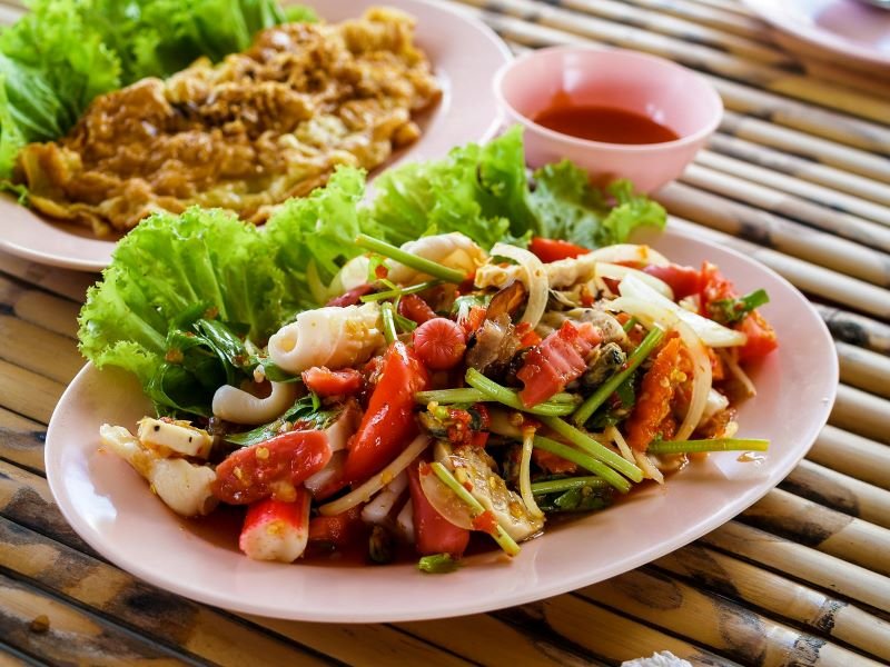 Colorful Thai street food at floating market