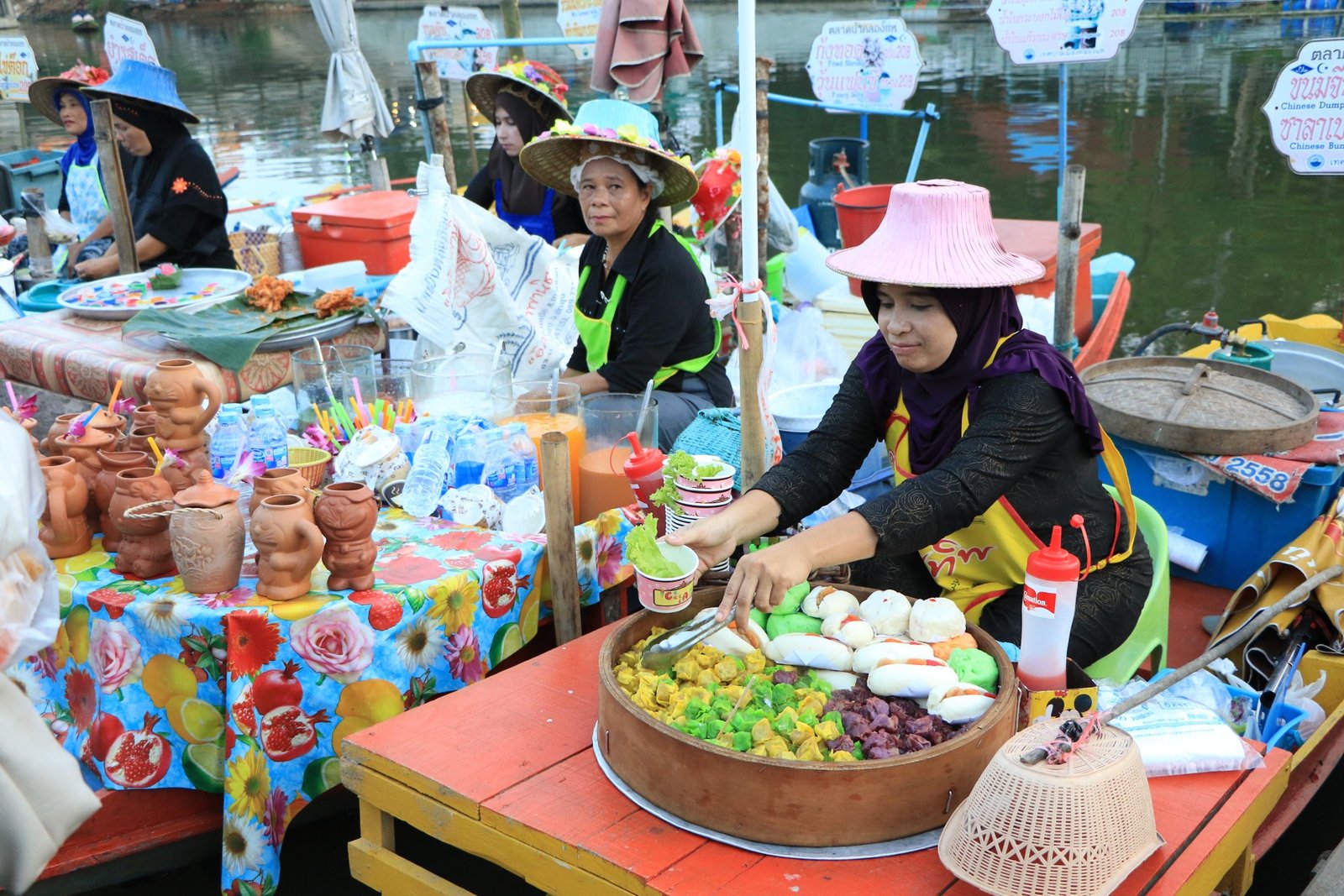 Thai desserts and sweets at floating market